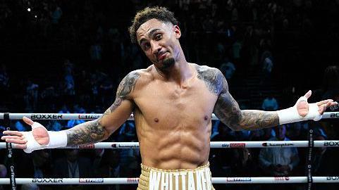 Ben Whittaker celebrating his win over Liam Cameron in April