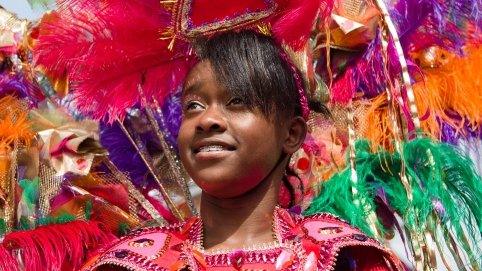 Girl prepares to take part in the parade at Notting Hill Carnival