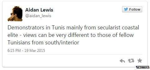 Tweet by Aidan Lewis - Tunis - March 19, 2015