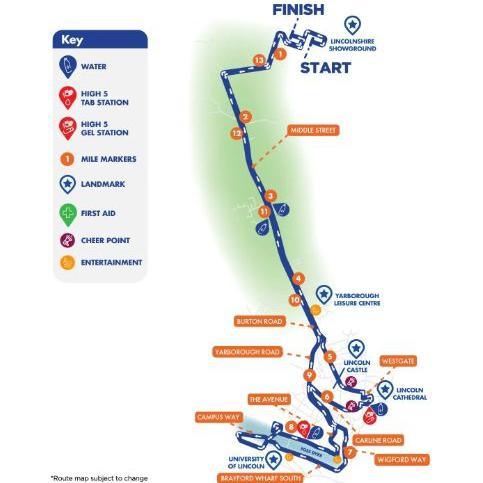 A map of the half marathon through Lincoln.