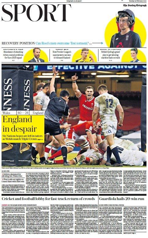 The front page of the Sunday Telegraph sport section