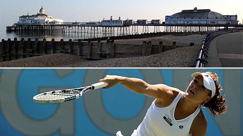 Eastbourne pier, and Agnieszka Radwanska playing tennis at Eastbourne