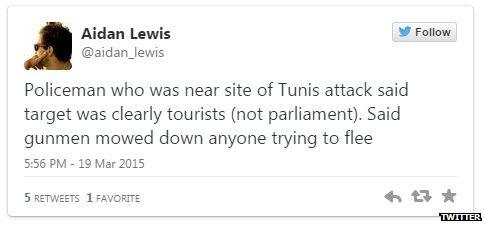 Tweet by Aidan Lewis - Tunis - March 19, 2015