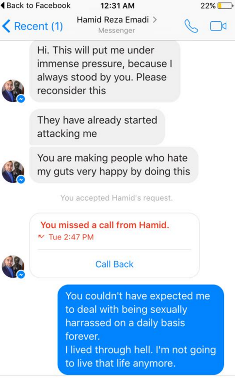 A screen grab of a Facebook message