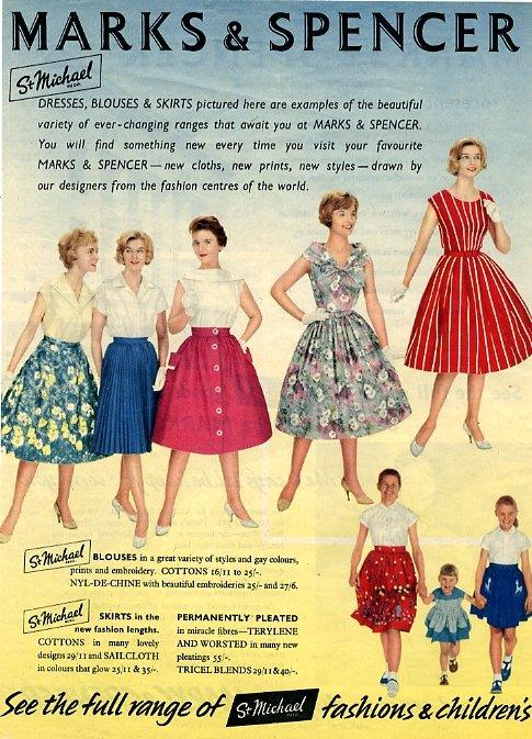 Dresses, skirts and blouses from 1950s