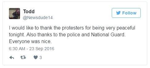 Todd on Twitter: I would like to thank the protestors for being very peaceful tonight. Also thanks to the police and National Guard. Everyone was nice.