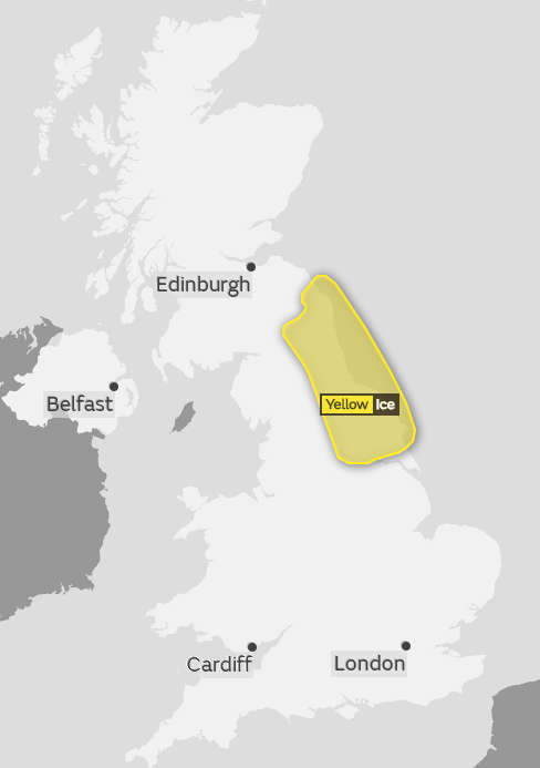 Met Office weather warning for ice into Monday