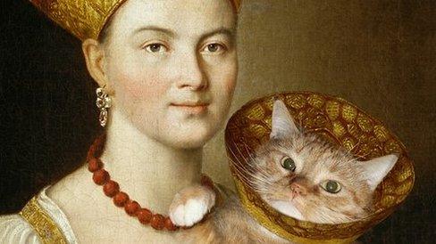 Portrait of an Unknown Woman in Russian Costume and a Very Known Cat in a Vet Collar, based on Ivan Argunov, Portrait of an Unknown Woman in Russian Costume