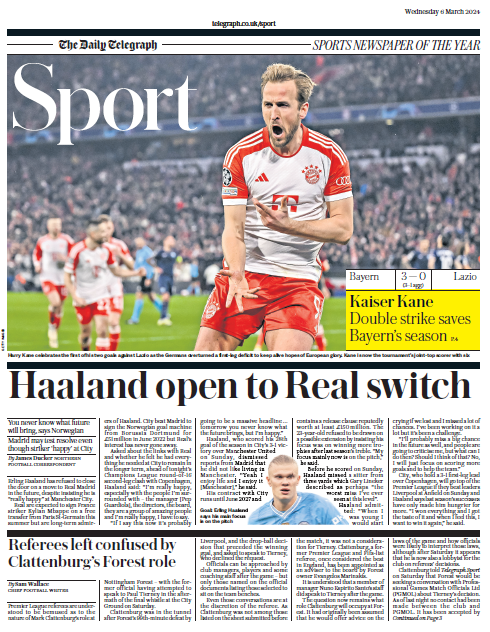 Back page of Wednesday's Telegraph