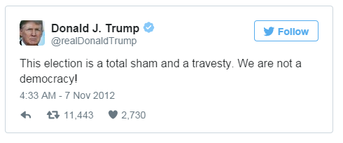 Tweet: "This election is a total sham and a travesty"