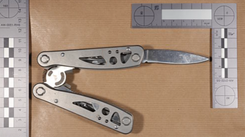 Image of the knife used in the attack, silver, with a folding hinge