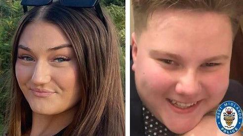 Two pictures side by side: a girl with brown hair smiling on the left, and a boy with light brown hair smiling on the right, with the West Midlands Police logo in the bottom right corner