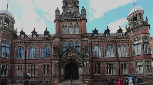 The red brick front facade of York Magistrates' Court