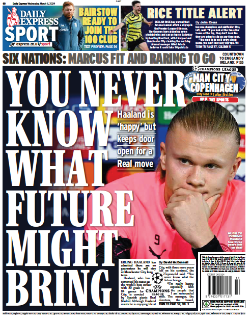 Back page of Wednesday's Express