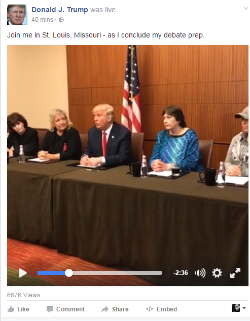 Screenshot of Trump's Facebook Live