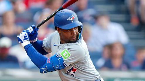 Orelvis Martinez at bat for the Toronto Blue Jays against the Cleveland Guardians on 21 June 2024