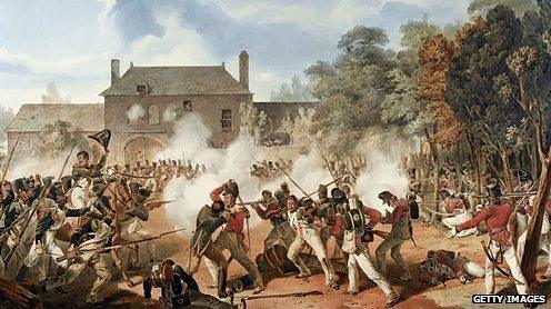 The battle at Hougoumont farm.