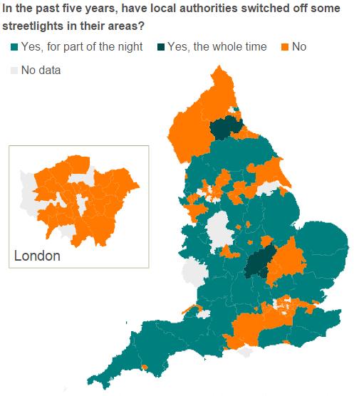 Where streetlights have been switched off