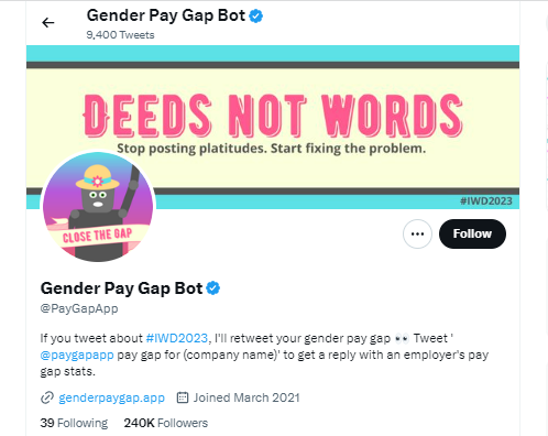 Image of the Twitter profile of the Gender Pay Gap Bot