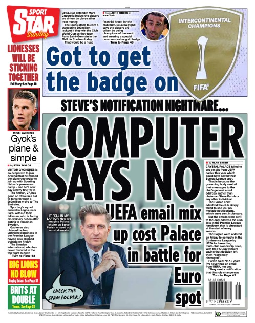 Star on Sunday back page