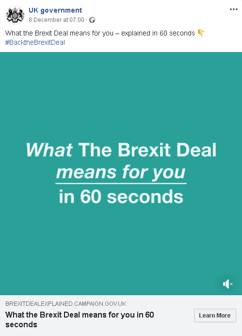 Advert saying "what the Brexit deal means for you in 60 seconds"