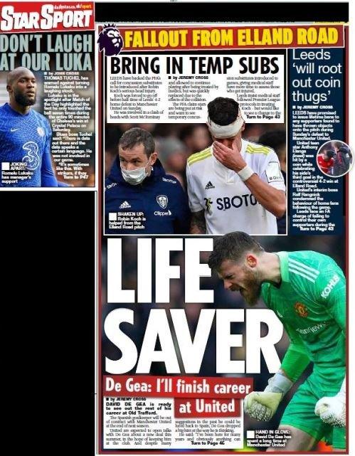 David De Gea says he is open to staying at Manchester United and this features on the Daily Star back page