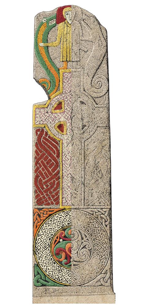 Illustration of a painted Pictish stone