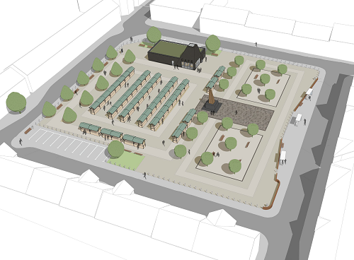 An artist's impression of the memorial gardens, which surround the existing mining memorial in Shirebrook