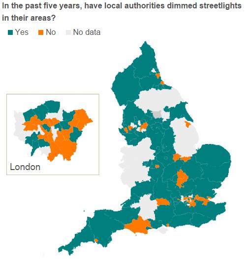 Dimmed streetlights map