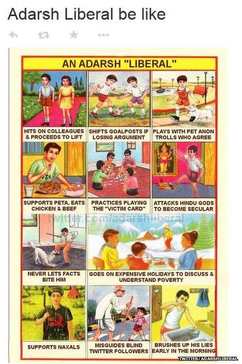 A comic strip about the traits of an "ideal liberal" in India