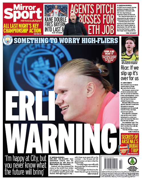 Back page of Wednesday's Mirror