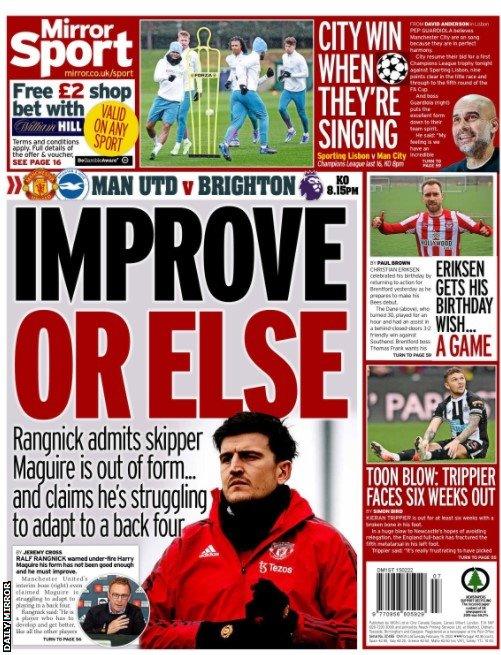 The back page of the Daily Mirror