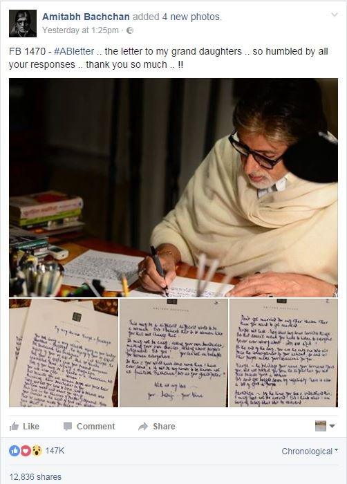 Amitabh Bachchan writing letter