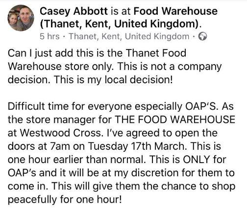 Facebook post by Iceland Thanet store manager