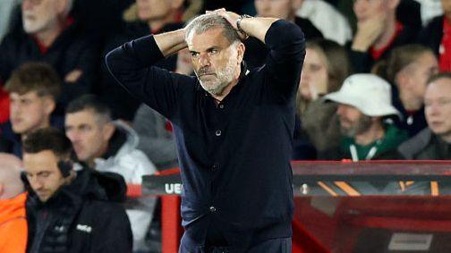 Ange Postecoglou looks frustrated on the touchline