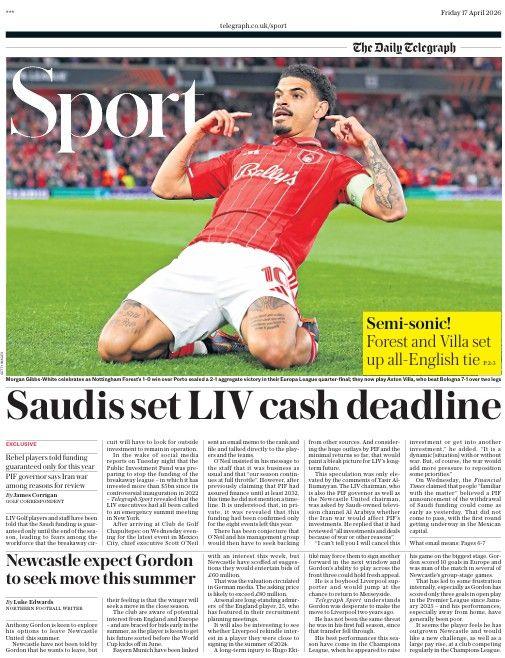 The Daily Telegraph sports section 