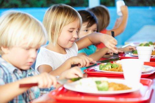 Infant children eat school lunch