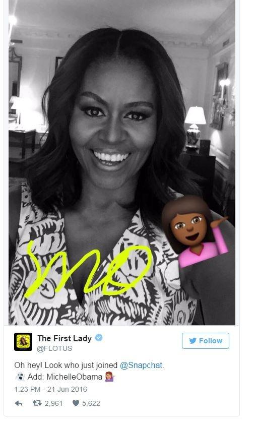 First Lady Michelle Obama debuted her Snapchat account ahead of a trip to Liberia, Morocco and Spain to promote girls' education.