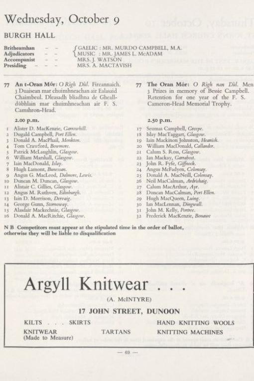 Na fir a bha a-staigh airson a’ Bhuinn Òir aig Mòd Nàiseanta Dhùn Omhain 1968