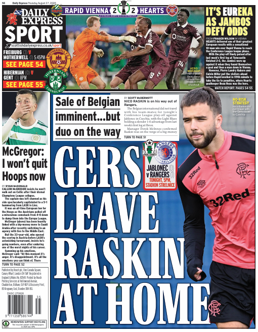 The back page of the Scottish Daily Express on 270826