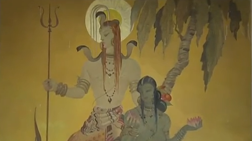 A painting of the Hindu God Shiva in a royal palace in Gujarat state. 