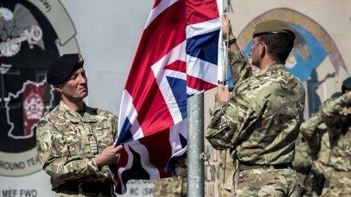 British troops lower the last Union flag in Helmand Province, Afghanistan