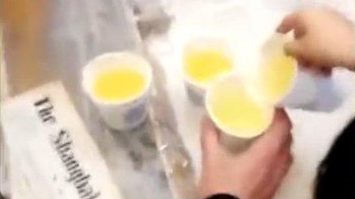 Cups containing yellow liquid