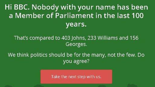 "Hi BBC. Nobody with your name has been a Member of Parliament in the last 100 years."