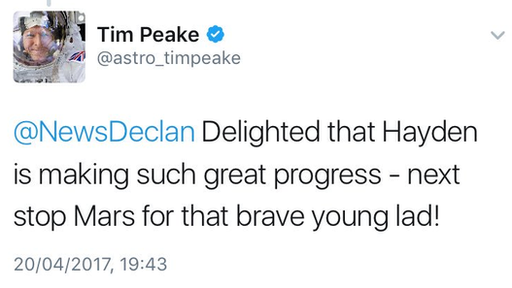 Tim Peake tweet