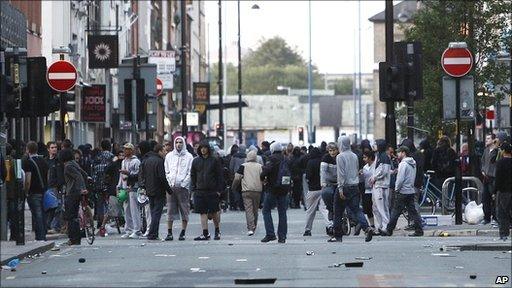 Youths gather on Oldham Street in Manchester