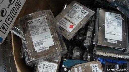 Box of Hewlett Packard hard disk drives