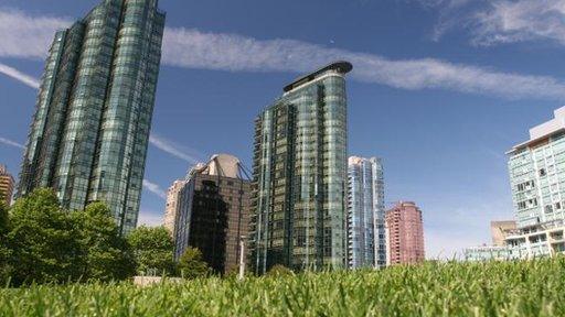 City with grass in foreground