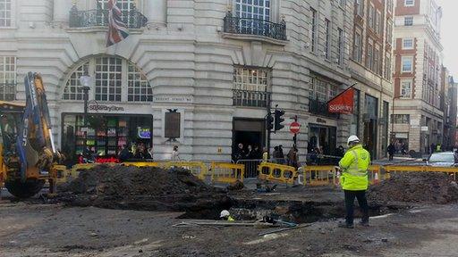 Repairmen in Regent Street on Monday