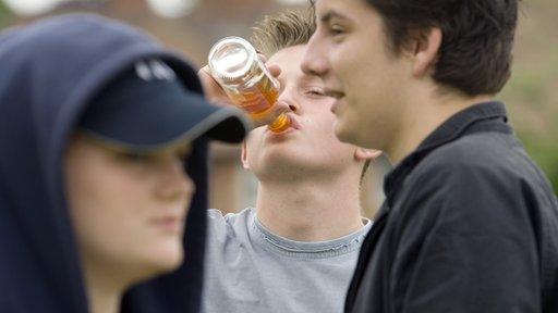 Teenage drinking in a gang